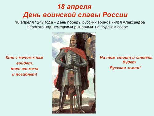 Презентация: «18 апреля — День воинской славы России»